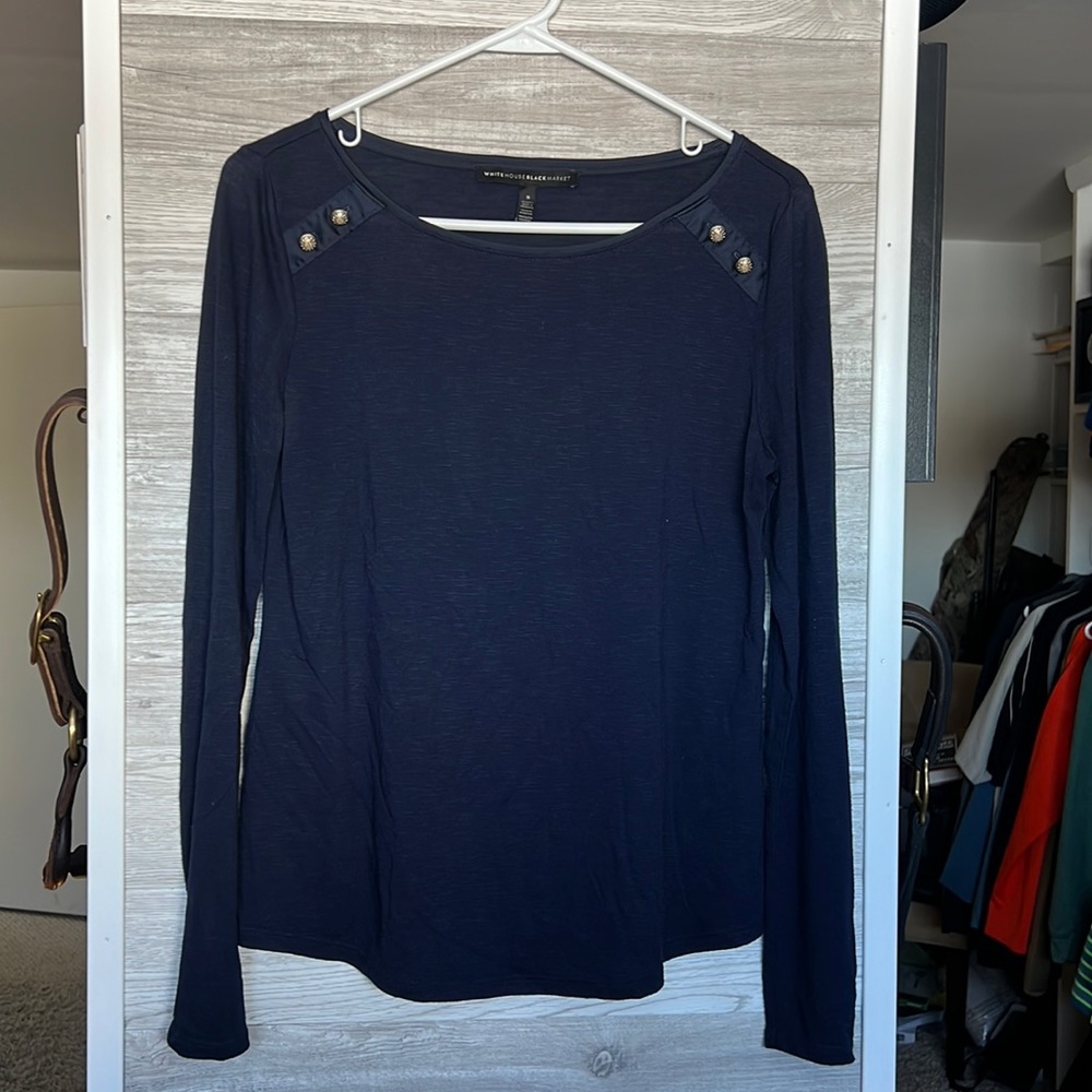 White House Black Market Navy Long Sleeve Top